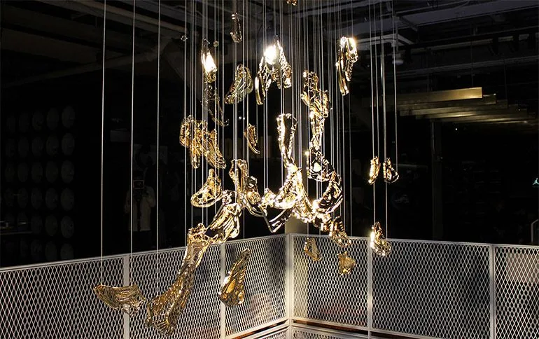 Chicago Gold Chandelier — perceptual sculpture by Michael Murphy